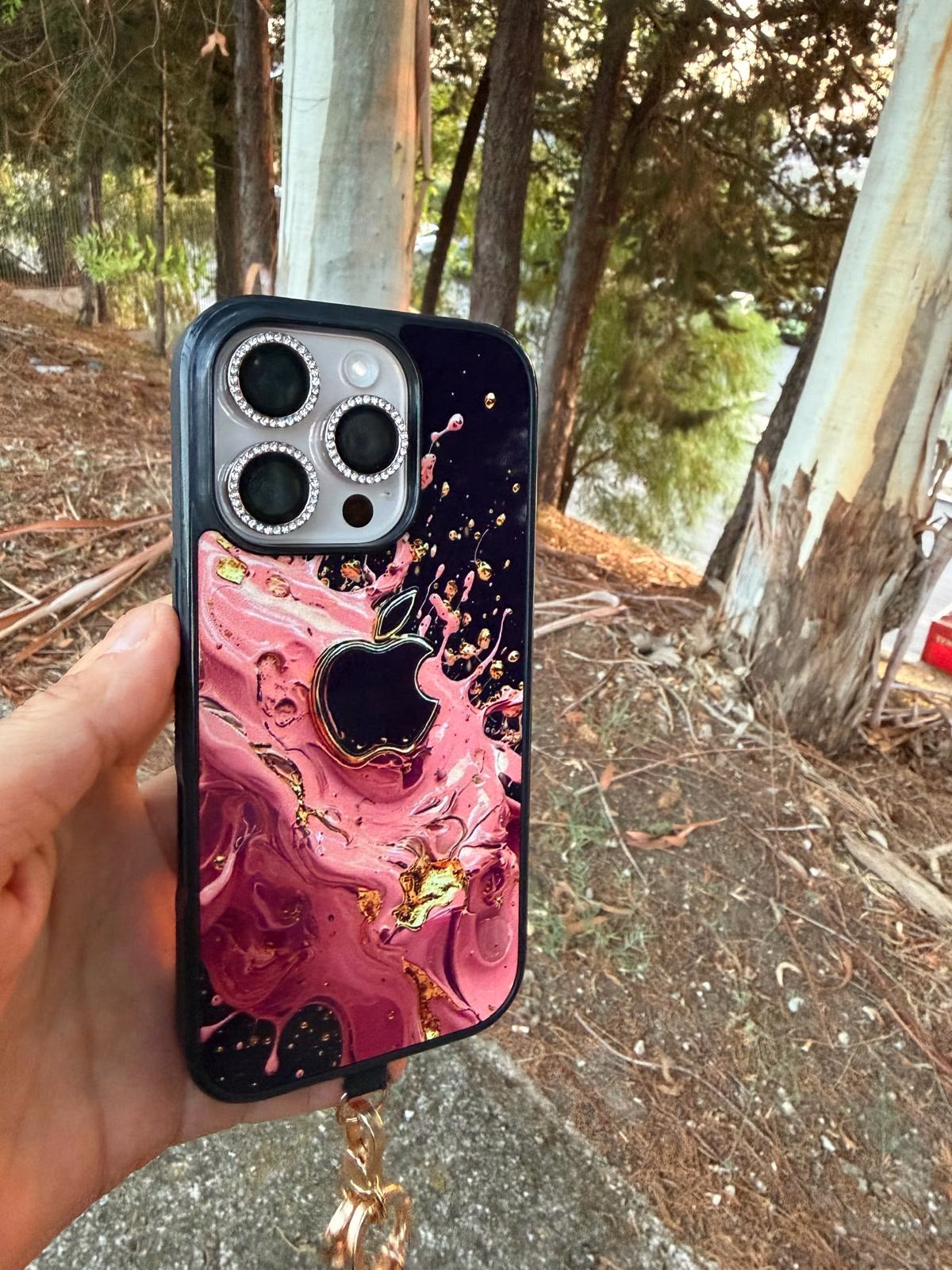 Cover Marmo Rosa e Oro Personalizzata con Foto